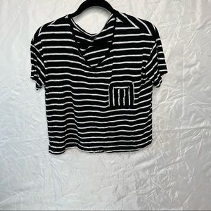 Black and white striped pocketed shirt